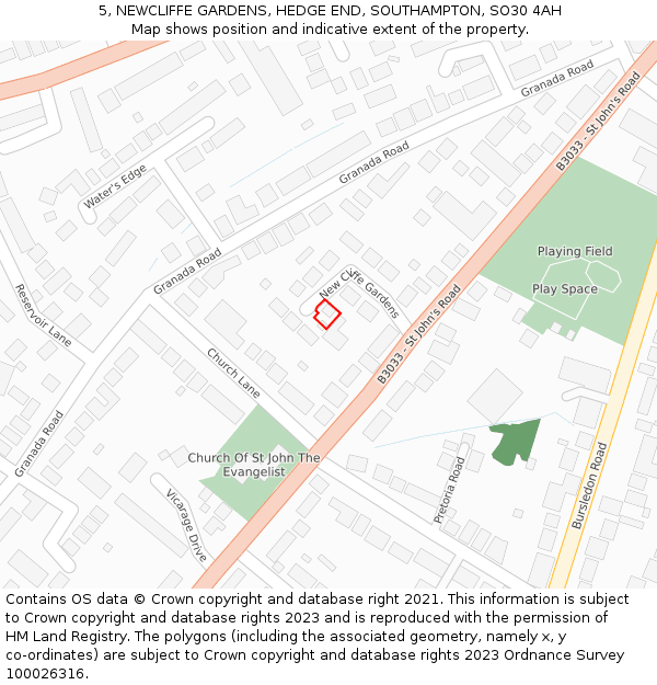 5, NEWCLIFFE GARDENS, HEDGE END, SOUTHAMPTON, SO30 4AH: Location map and indicative extent of plot