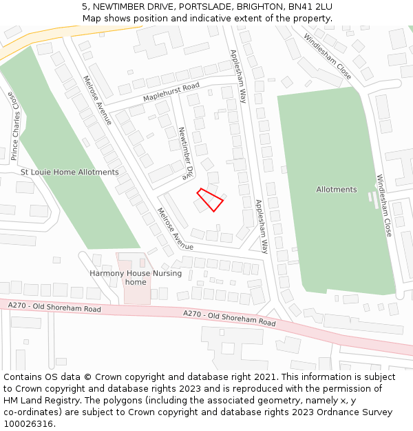 5, NEWTIMBER DRIVE, PORTSLADE, BRIGHTON, BN41 2LU: Location map and indicative extent of plot
