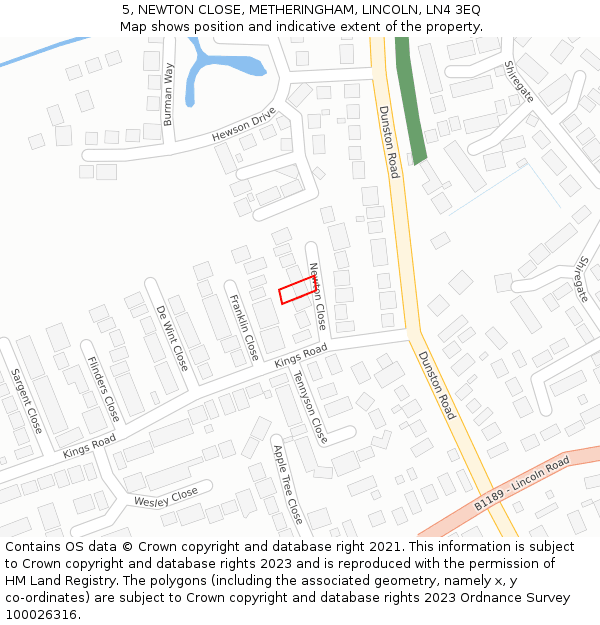 5, NEWTON CLOSE, METHERINGHAM, LINCOLN, LN4 3EQ: Location map and indicative extent of plot