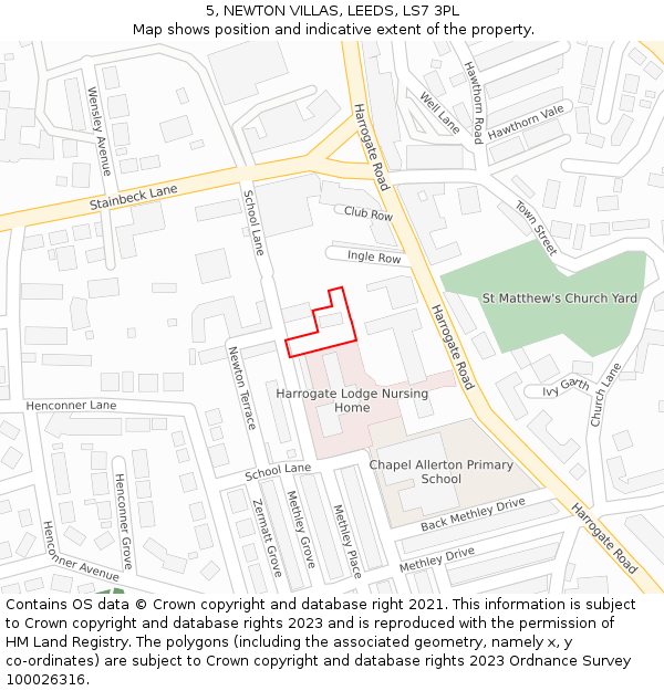 5, NEWTON VILLAS, LEEDS, LS7 3PL: Location map and indicative extent of plot