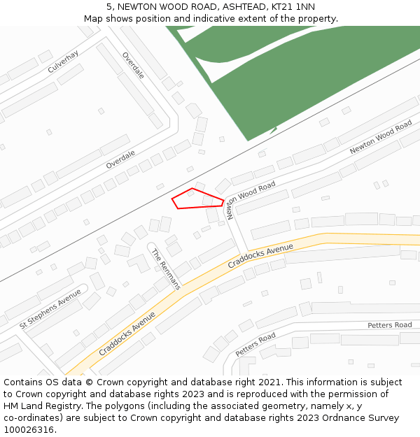 5, NEWTON WOOD ROAD, ASHTEAD, KT21 1NN: Location map and indicative extent of plot