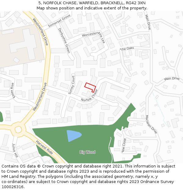 5, NORFOLK CHASE, WARFIELD, BRACKNELL, RG42 3XN: Location map and indicative extent of plot