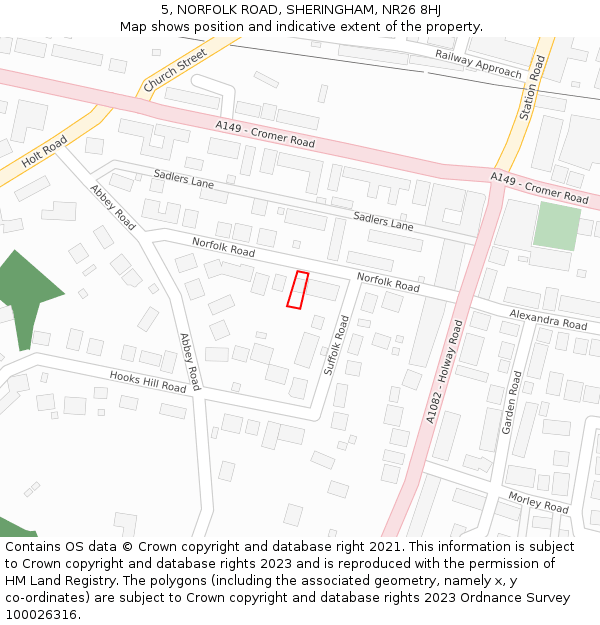 5, NORFOLK ROAD, SHERINGHAM, NR26 8HJ: Location map and indicative extent of plot