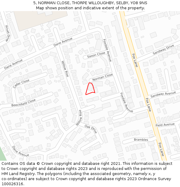 5, NORMAN CLOSE, THORPE WILLOUGHBY, SELBY, YO8 9NS: Location map and indicative extent of plot