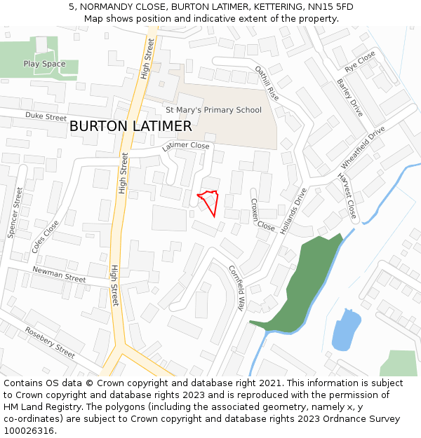 5, NORMANDY CLOSE, BURTON LATIMER, KETTERING, NN15 5FD: Location map and indicative extent of plot