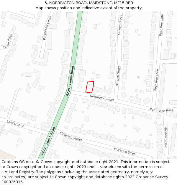 5, NORRINGTON ROAD, MAIDSTONE, ME15 9RB: Location map and indicative extent of plot