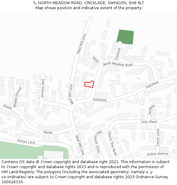 5, NORTH MEADOW ROAD, CRICKLADE, SWINDON, SN6 6LT: Location map and indicative extent of plot