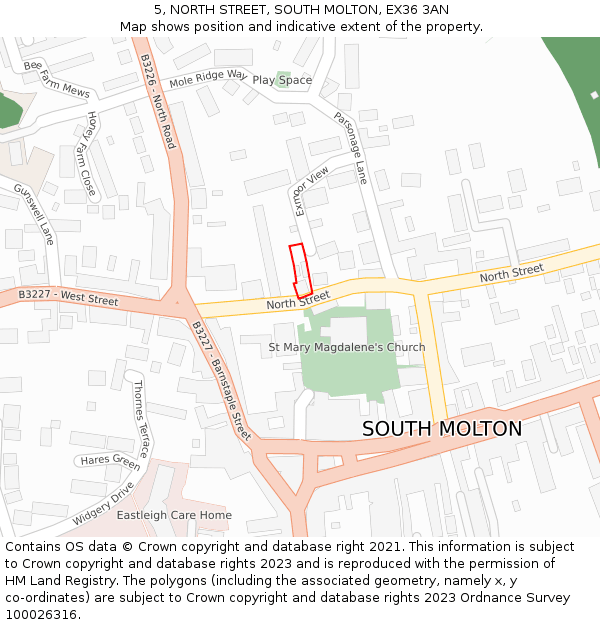 5, NORTH STREET, SOUTH MOLTON, EX36 3AN: Location map and indicative extent of plot