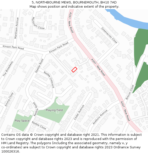 5, NORTHBOURNE MEWS, BOURNEMOUTH, BH10 7AD: Location map and indicative extent of plot