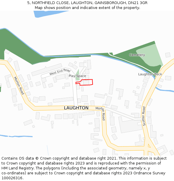 5, NORTHFIELD CLOSE, LAUGHTON, GAINSBOROUGH, DN21 3GR: Location map and indicative extent of plot