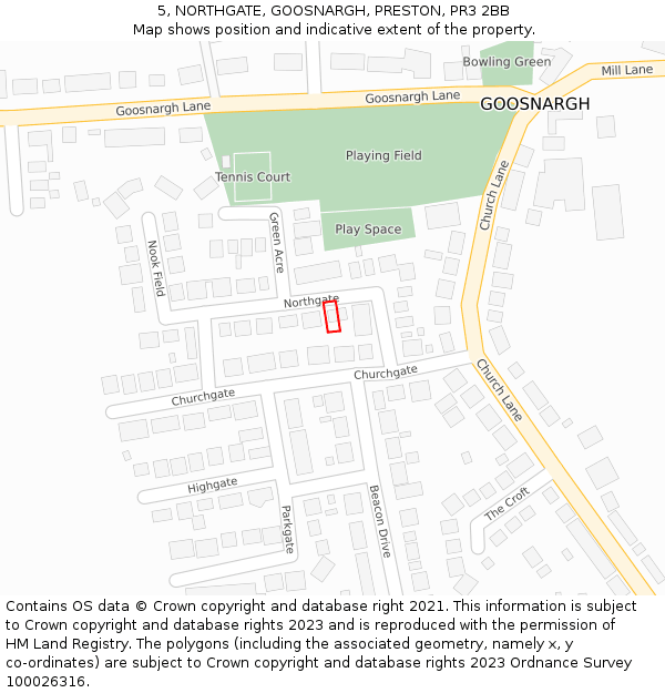 5, NORTHGATE, GOOSNARGH, PRESTON, PR3 2BB: Location map and indicative extent of plot