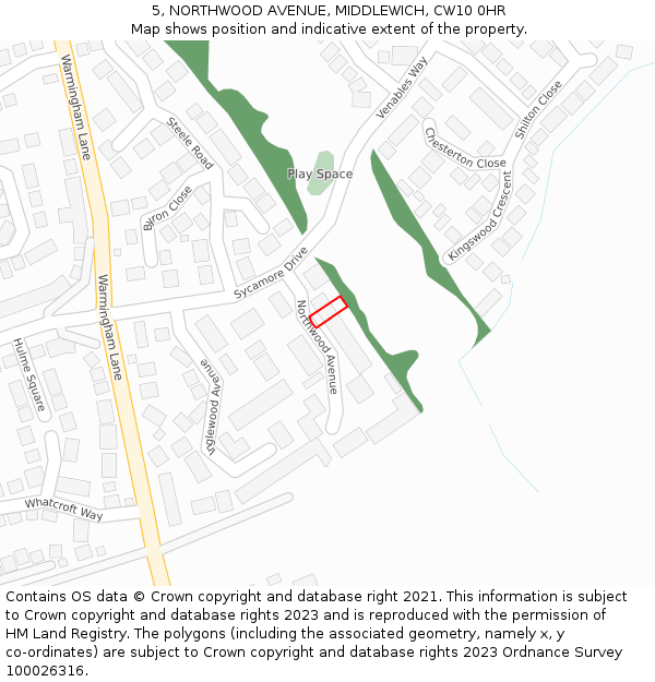 5, NORTHWOOD AVENUE, MIDDLEWICH, CW10 0HR: Location map and indicative extent of plot