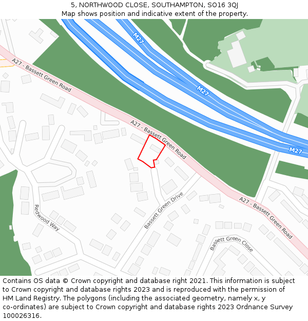 5, NORTHWOOD CLOSE, SOUTHAMPTON, SO16 3QJ: Location map and indicative extent of plot