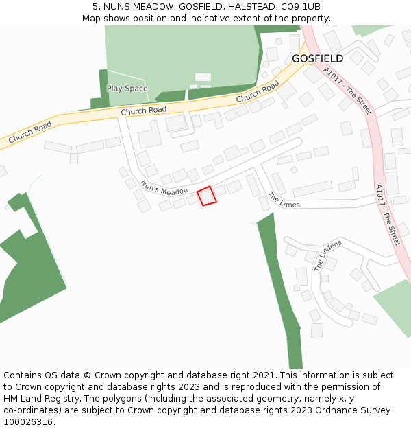 5, NUNS MEADOW, GOSFIELD, HALSTEAD, CO9 1UB: Location map and indicative extent of plot