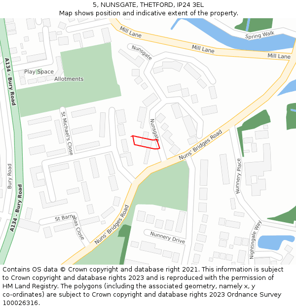 5, NUNSGATE, THETFORD, IP24 3EL: Location map and indicative extent of plot