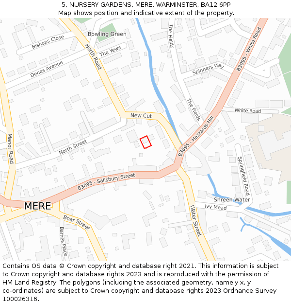 5, NURSERY GARDENS, MERE, WARMINSTER, BA12 6PP: Location map and indicative extent of plot