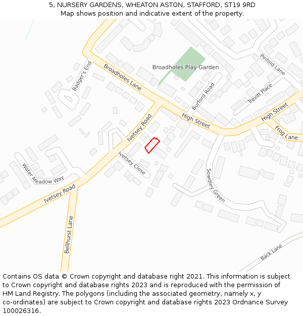 5, NURSERY GARDENS, WHEATON ASTON, STAFFORD, ST19 9RD: Location map and indicative extent of plot