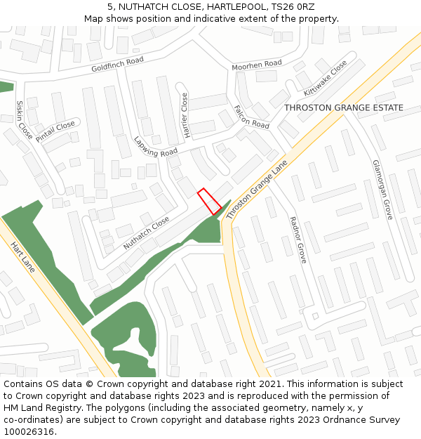 5, NUTHATCH CLOSE, HARTLEPOOL, TS26 0RZ: Location map and indicative extent of plot