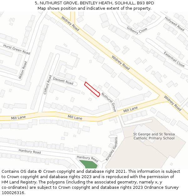 5, NUTHURST GROVE, BENTLEY HEATH, SOLIHULL, B93 8PD: Location map and indicative extent of plot