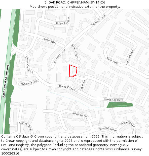 5, OAK ROAD, CHIPPENHAM, SN14 0XJ: Location map and indicative extent of plot