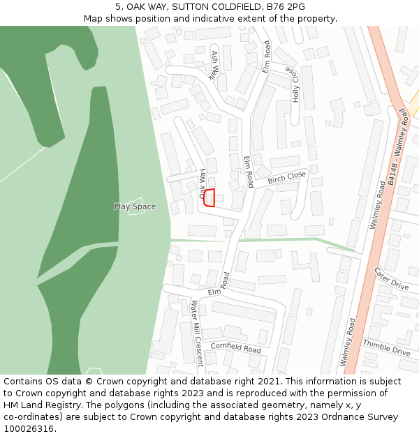 5, OAK WAY, SUTTON COLDFIELD, B76 2PG: Location map and indicative extent of plot