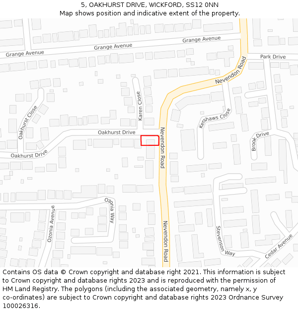 5, OAKHURST DRIVE, WICKFORD, SS12 0NN: Location map and indicative extent of plot