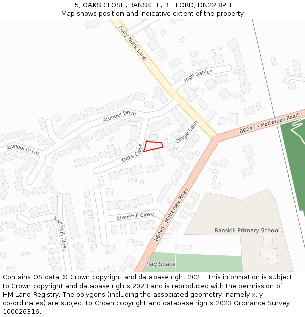 5, OAKS CLOSE, RANSKILL, RETFORD, DN22 8PH: Location map and indicative extent of plot