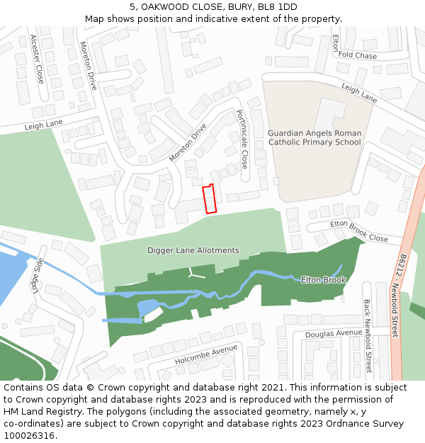 5, OAKWOOD CLOSE, BURY, BL8 1DD: Location map and indicative extent of plot