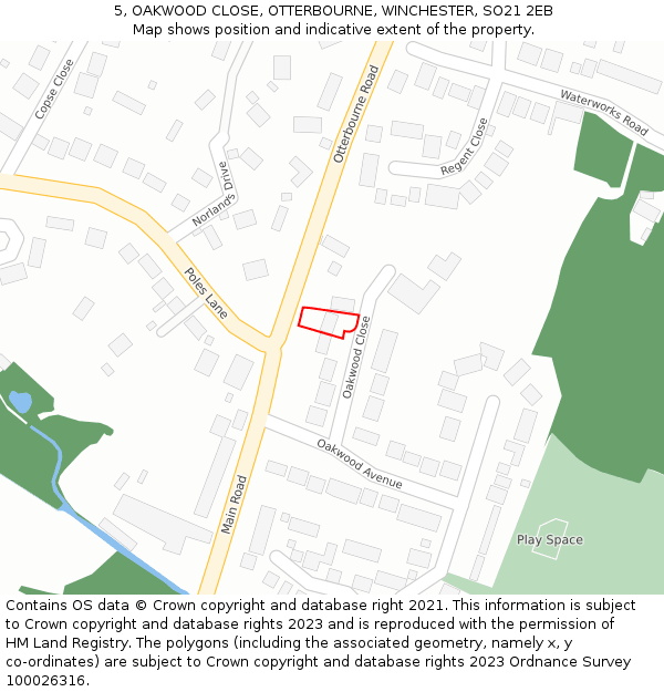 5, OAKWOOD CLOSE, OTTERBOURNE, WINCHESTER, SO21 2EB: Location map and indicative extent of plot