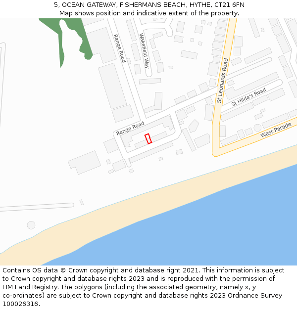 5, OCEAN GATEWAY, FISHERMANS BEACH, HYTHE, CT21 6FN: Location map and indicative extent of plot