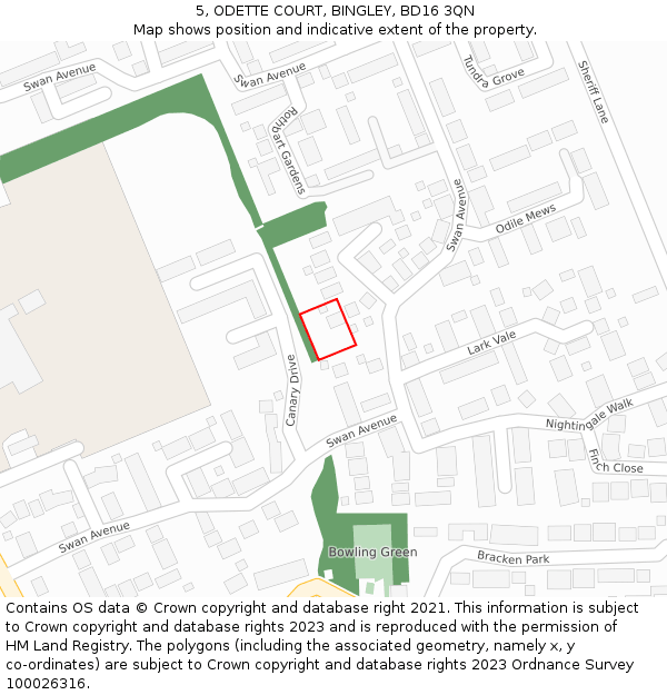 5, ODETTE COURT, BINGLEY, BD16 3QN: Location map and indicative extent of plot