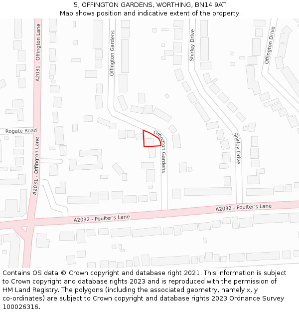 5, OFFINGTON GARDENS, WORTHING, BN14 9AT: Location map and indicative extent of plot