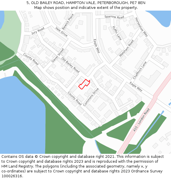 5, OLD BAILEY ROAD, HAMPTON VALE, PETERBOROUGH, PE7 8EN: Location map and indicative extent of plot