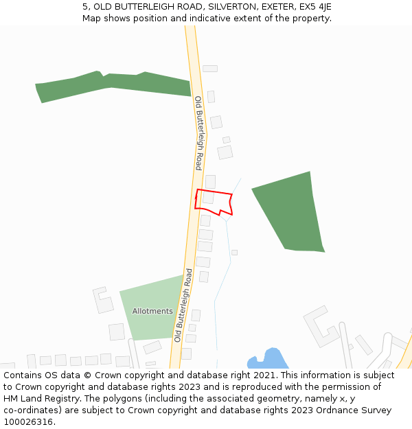 5, OLD BUTTERLEIGH ROAD, SILVERTON, EXETER, EX5 4JE: Location map and indicative extent of plot