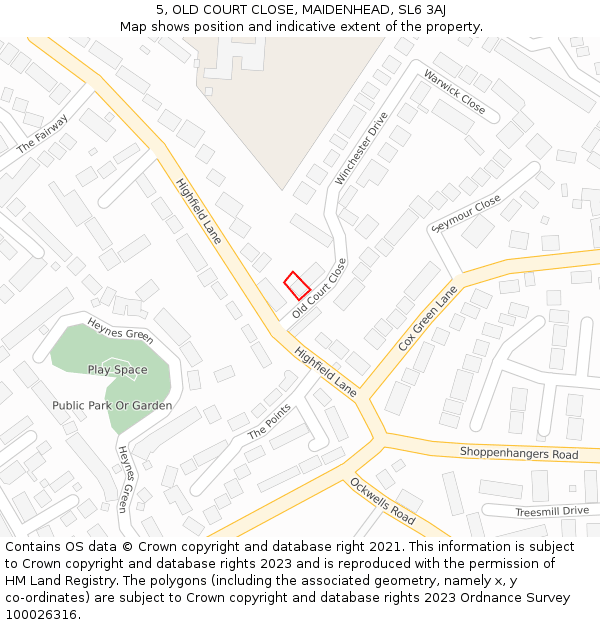 5, OLD COURT CLOSE, MAIDENHEAD, SL6 3AJ: Location map and indicative extent of plot