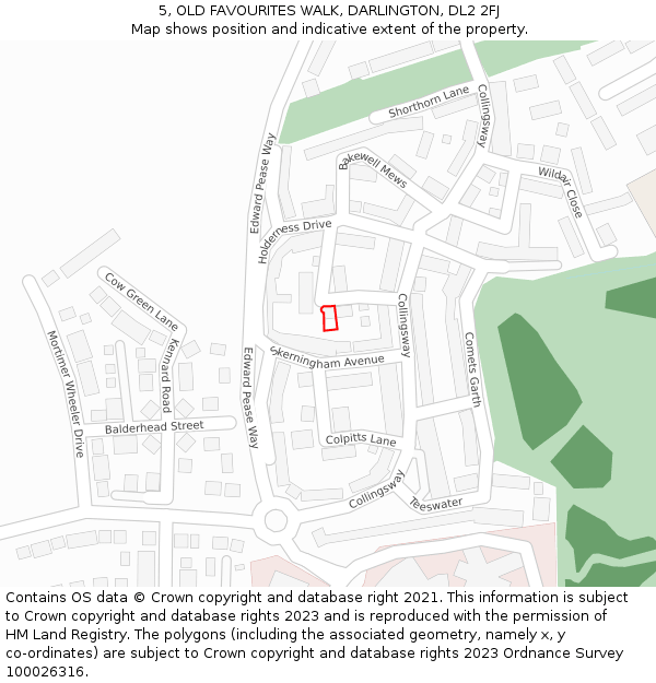 5, OLD FAVOURITES WALK, DARLINGTON, DL2 2FJ: Location map and indicative extent of plot