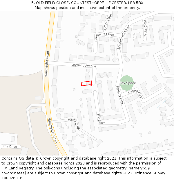 5, OLD FIELD CLOSE, COUNTESTHORPE, LEICESTER, LE8 5BX: Location map and indicative extent of plot