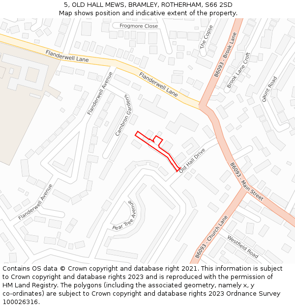 5, OLD HALL MEWS, BRAMLEY, ROTHERHAM, S66 2SD: Location map and indicative extent of plot