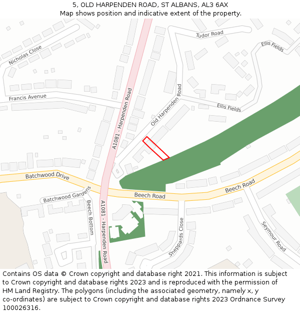 5, OLD HARPENDEN ROAD, ST ALBANS, AL3 6AX: Location map and indicative extent of plot