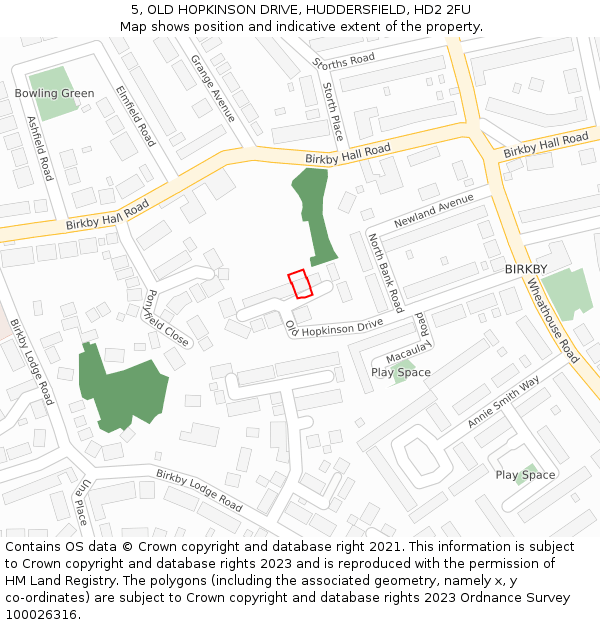 5, OLD HOPKINSON DRIVE, HUDDERSFIELD, HD2 2FU: Location map and indicative extent of plot