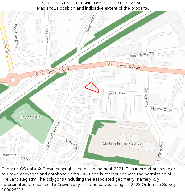 5, OLD KEMPSHOTT LANE, BASINGSTOKE, RG22 5EU: Location map and indicative extent of plot