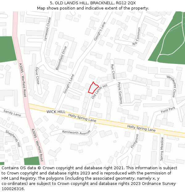 5, OLD LANDS HILL, BRACKNELL, RG12 2QX: Location map and indicative extent of plot