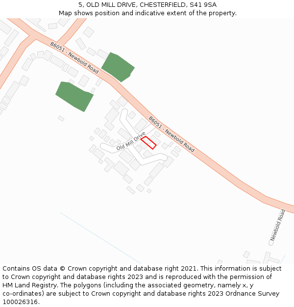 5, OLD MILL DRIVE, CHESTERFIELD, S41 9SA: Location map and indicative extent of plot