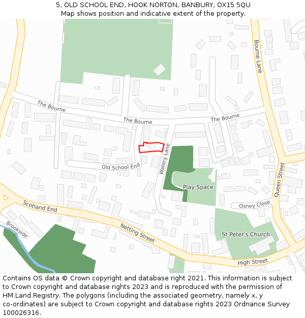 5, OLD SCHOOL END, HOOK NORTON, BANBURY, OX15 5QU: Location map and indicative extent of plot