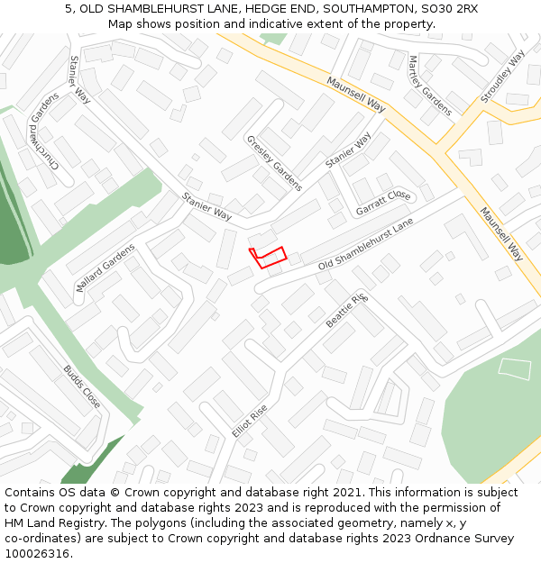 5, OLD SHAMBLEHURST LANE, HEDGE END, SOUTHAMPTON, SO30 2RX: Location map and indicative extent of plot