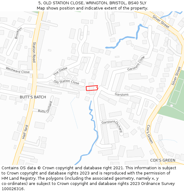 5, OLD STATION CLOSE, WRINGTON, BRISTOL, BS40 5LY: Location map and indicative extent of plot
