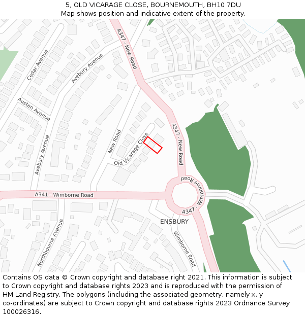 5, OLD VICARAGE CLOSE, BOURNEMOUTH, BH10 7DU: Location map and indicative extent of plot