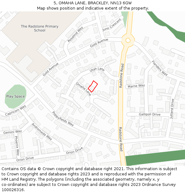 5, OMAHA LANE, BRACKLEY, NN13 6GW: Location map and indicative extent of plot