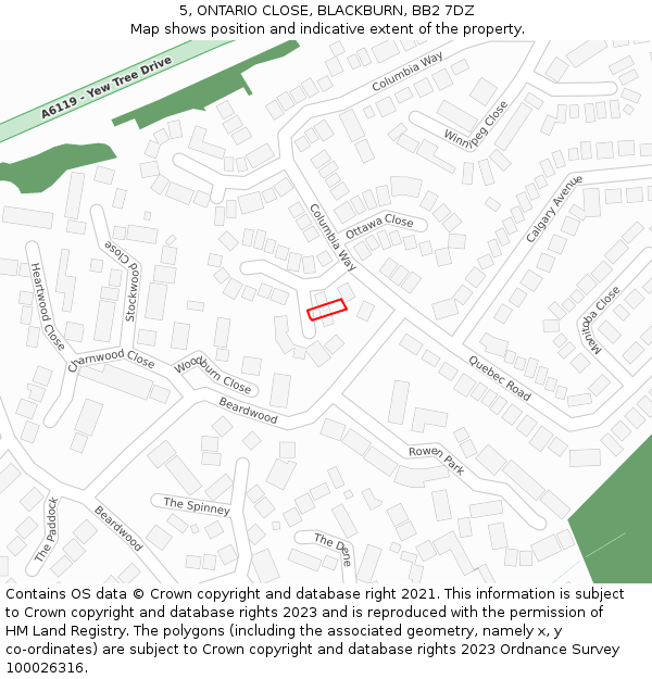 5, ONTARIO CLOSE, BLACKBURN, BB2 7DZ: Location map and indicative extent of plot