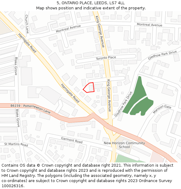5, ONTARIO PLACE, LEEDS, LS7 4LL: Location map and indicative extent of plot
